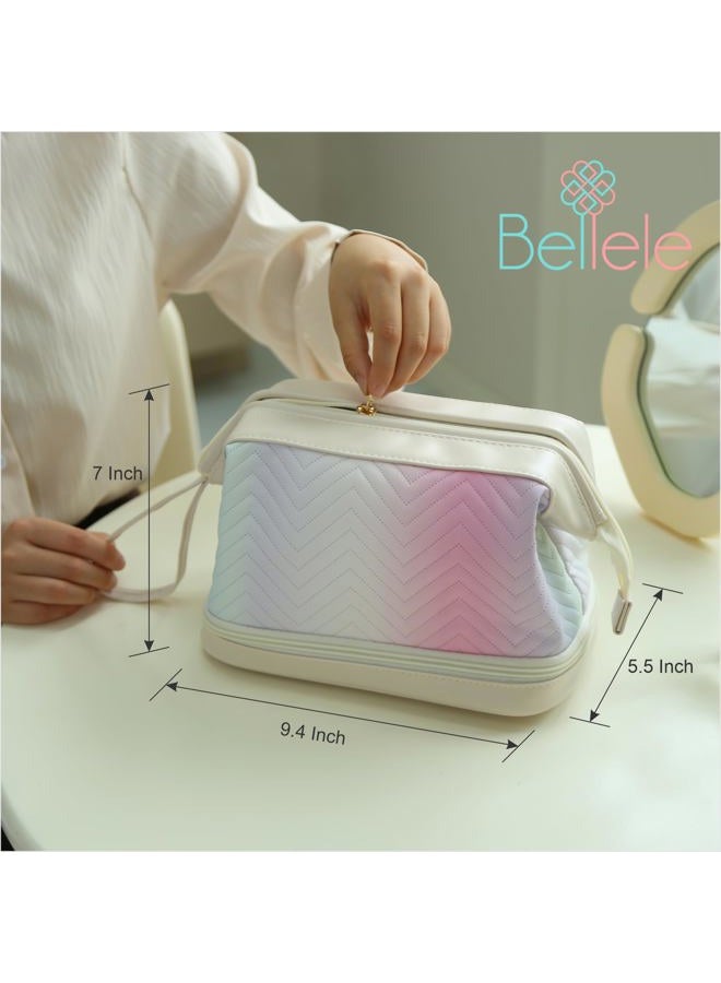 Gradient colored BELLELE Makeup Bag with Double Layer, Pink, Double-layer, Expandable, Gradient, Purple - Image 4
